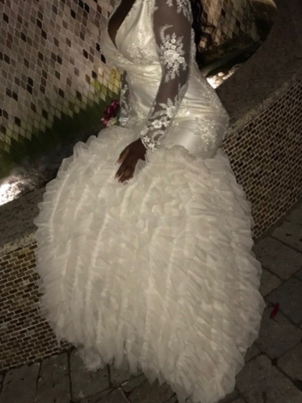 Ivory Lace Long-Sleeve Ruffled Ball Gown Wedding Dress